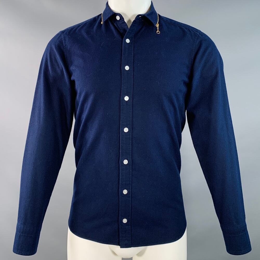 KOLOR Size S Navy Gold Cotton Contrast Trim Long Sleeve Shirt